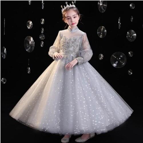 Girls First Communion Dress Children Pageant Party Ball Gown Flower Girl Wedding Sequins Dresses for Kids Performance Vestidos