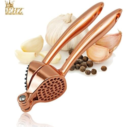 EHZ Premium Garlic Press Stainless Steel Heavy Duty Sturdy Manual Professional Press Ginger Mincer Kitchen Cooking Tool Rose Gol
