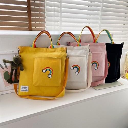 Rainbow Women Corduroy Zipper Shoulder Bag Cotton Canvas Handbag Casual Tote Female Crossbody Bag Ladies Messenger Bags Purse