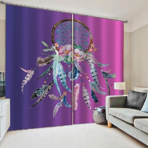 Luxury Blackout 3D Window Curtains For Living Room Bedroom flower feather wreath curtains Decoration curtains