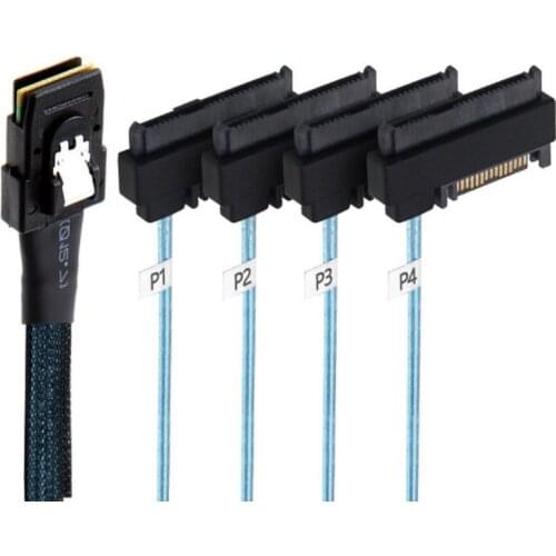 Sas sata cable Internal Mini SAS 36pin SFF-8087 to (4) 29pin+15Pin SFF-8482 connectors with SATA Power 0.5M 1M