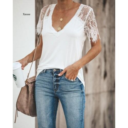 Sexy Lace Top t Shirt Dames Streetwear Office Ladies Tops Casual Shirts Women Femme Summer Elegant Short Sleeve Clothing