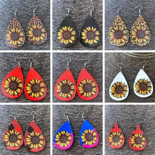 Sunflower Earrings Green Glitter Layers Leopard Faux leather Earring Hat Earrings