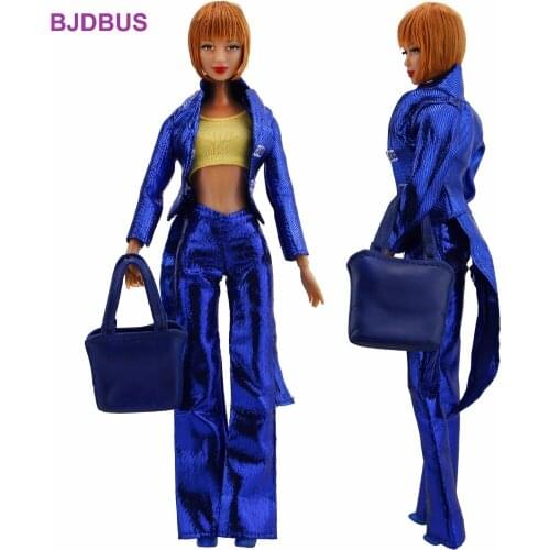 5 In 1 Special Outfit Swallow-tailed Coat Blue Trousers Tops Shoes Plastic Handbag Clothes for Barbie Doll Accessories Kids Toy