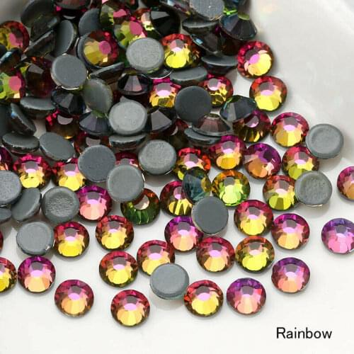 TOP Glitter SS3-SS30 Rainbow Hot Fix Iron on Crystal FlatBack Strass Sewing&Fabric Garment Nail Art Phone Rhinestones Decoration