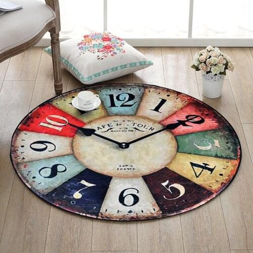 Vintage Wall Clock Printing Chair Mat Area rug Baby Crawling Rugs Yoga Mats Home Decoration Big Round Carpet For Living Room C15