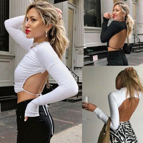 Women Summer High Street Blouse Girls Backless Lace-up Long Sleeve Sexy Shirts Solid Blouses Holiday Ladies Shirt S-L