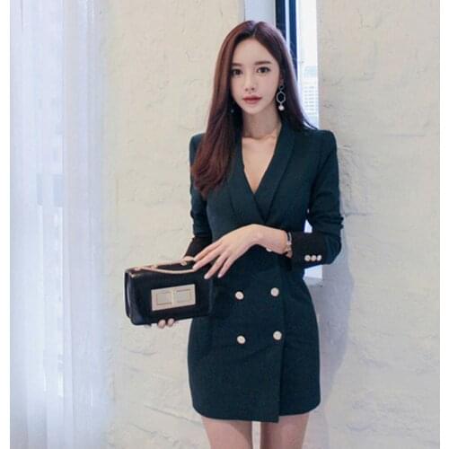 2021 Autumn Fashion Office OL Women V Collar Double Breasted Cultivate Oneself Sexy Short Dress Female Fashion party Dress