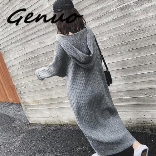Genuo New 2019 Autumn Winter Women Thick Hooded Sweater Dress Loose Warm Long Dress Female Long Sleeve Knitted Vestidos Oversize