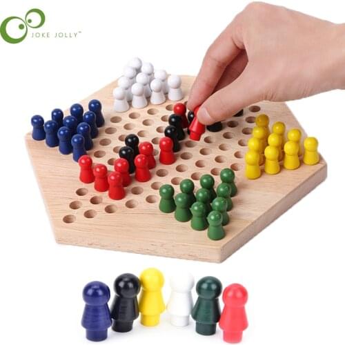 1Set Wooden Checkers Chess Game Educational Board Kids Classic Chinese Checkers Set Strategy Family Game Pieces Chess Games ZXH