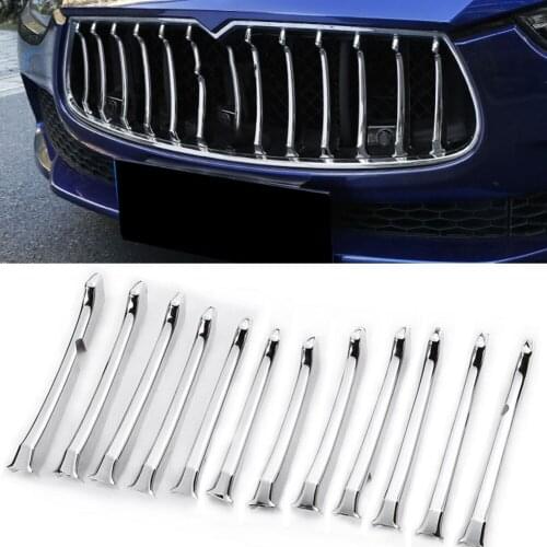12 PCS Chrome Front Central Grill Grille Decoration Strips For Maserati Ghibli 2014 2015 2016 2017