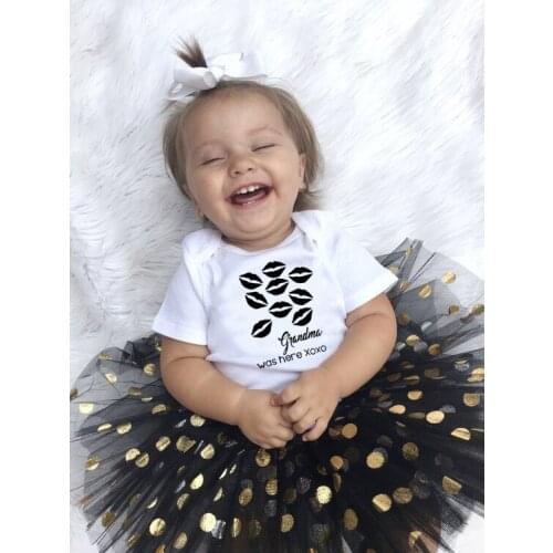 2pcs Baby GirlsClothing Set Grandma Was Here Print Funny Newborn Girl Short Sleeve Romper Fashion Tutu Skirt Sets Outfit