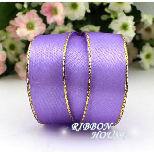 25 yards/roll) 3/4'' (20mm) Lavender Satin Ribbons golden edge ribbon wholesale high quality gift packaging ribbons