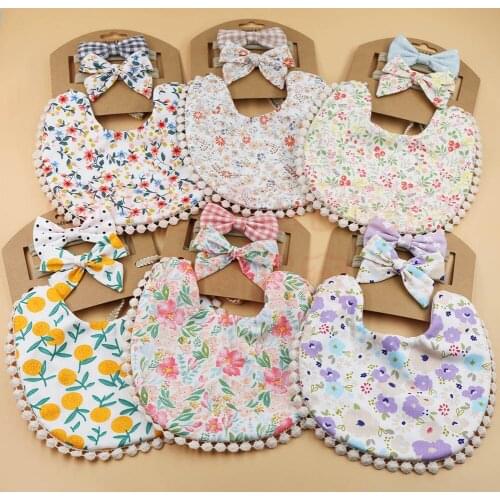 3-Pack Baby headband saliva towel floral print newborn double-sided bib boy and girl hiccup cloth feeding blouse
