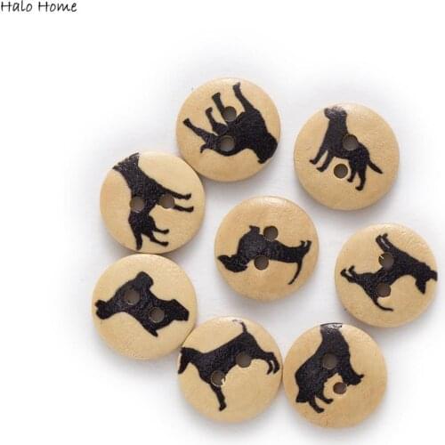 50pcs Cute Dog Printing Round Wood buttons Sewing Scrapbook Clothing Gifts Crafts Handwork Accessories 15mm