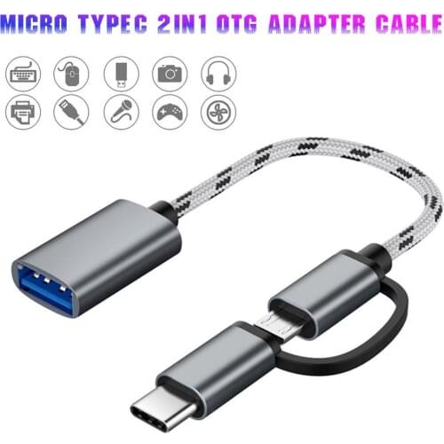2 in 1 USB 3.0 OTG Adapter Nylon Braid Cable Micro USB Type C Data Sync Adapter for Samsung Xiaomi MacBook USB Type-C Micro OTG