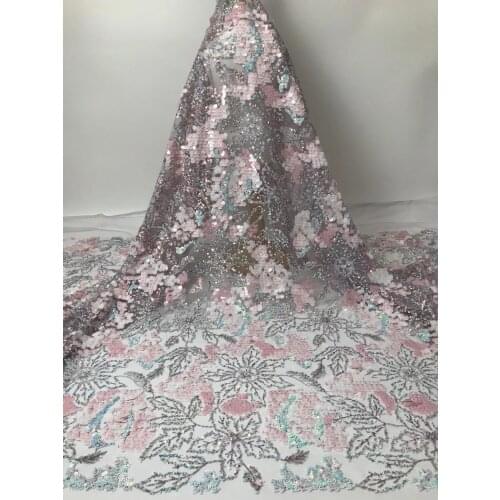 African Mesh Lace Fabric Purple Embroidery French Mesh Sequin Lace Fabric Nigeria Tulle Lace Party Sewing ZX4663