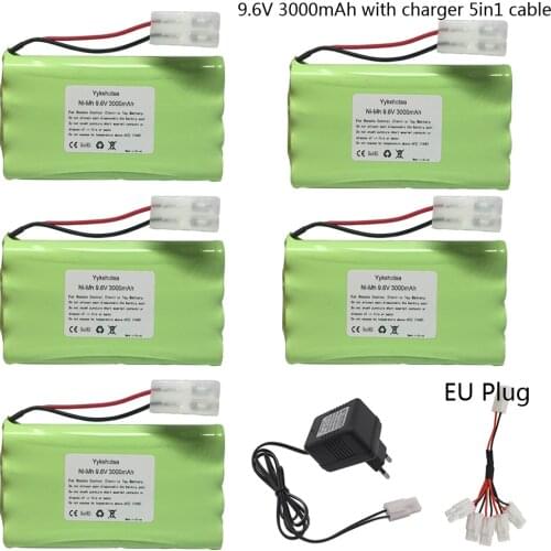 9.6V 3000mah Battery with Charger 5in1 Cable For Rc toys Car Tank Train Robot Boat Gun AA 9.6v NIMH Battery Pack free shipping