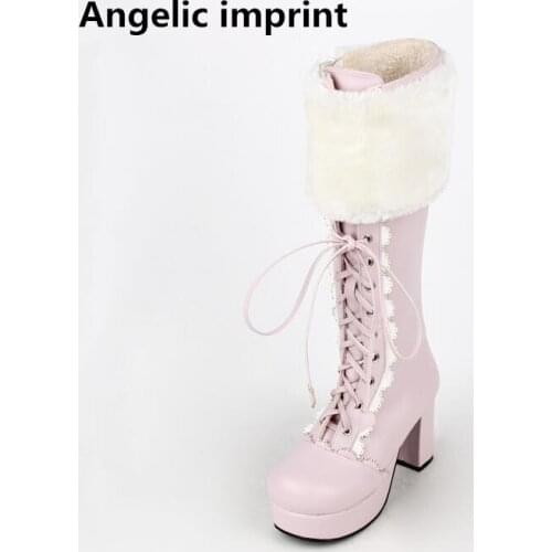 Angelic imprint mori girl Women motorcycle shoe lady lolita Boots woman high trifle heels pumps platform shoes 33-47 lacework