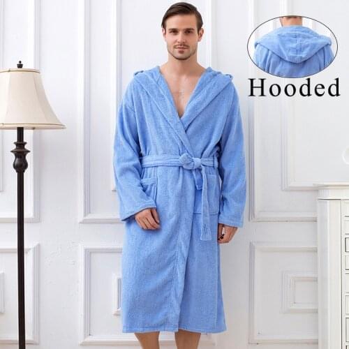 Big Terry Toweled hooded bathrobe men with hooded solid 100% cotton hooded toweled bathrobe for men