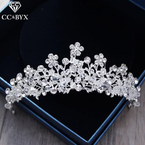 CC Tiaras And Crowns Romantic Crystal Flower Shape Wedding Hair Accessories For Bridal Hollow Design Engagement Jewelry XY016
