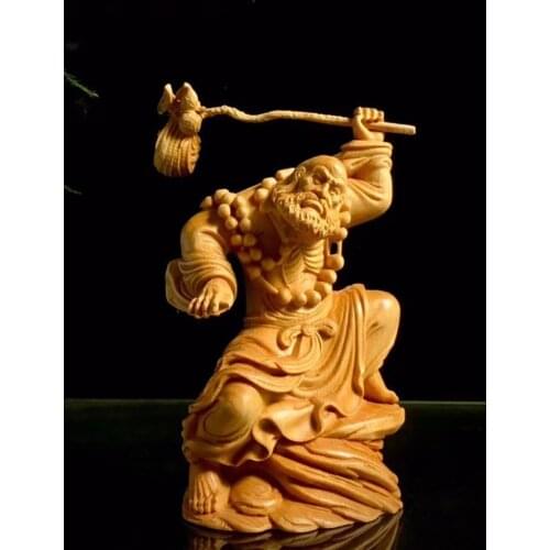Wooden Bodhidharma figurine Solid wood carving Buddha statue Modern art sculpture Home decoration desktop figurines