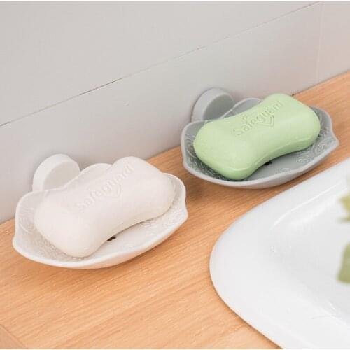 Soap Holder Bathroom Shower Dish Plates Storage Box with Drain Wall Mounted Self Adhesive Plastic Supplies Bathroom Soap Rack