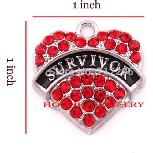 Hot sale 30pcs a lot rhodium plated zinc studded with sparkling red crystals SURVIVOR Heart Pendant(P500143-2)