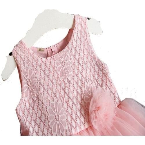 Hi Hi Baby Store Summer Kid Girl Party Pageant Solid Sleeveless Lace Cotton Dresses 2-7Y