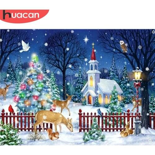 HUACAN 5D DIY Diamond Painting Christmas Tree Diamond Embroidery Cross Stitch Deer Mosaic Cartoon Handicraft New Years Gift