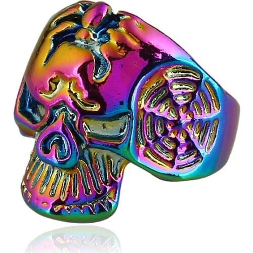 Skull Halloween Mens Carved Finger Ring Jewelry Punk Skeletons Head Alloy Ghost Rings Color Preserving Gift, Item NO.: JY2740