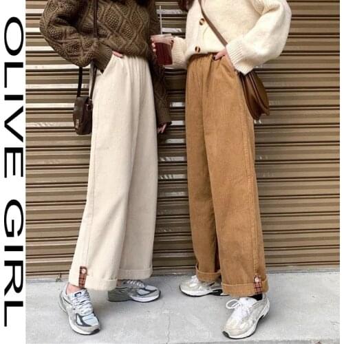 Korean Sping Autumn Harem Pant Baggy High Waist Pants Vintage Corduroy Pants Women Plaid Oversized Straight Trousers Sweatpants