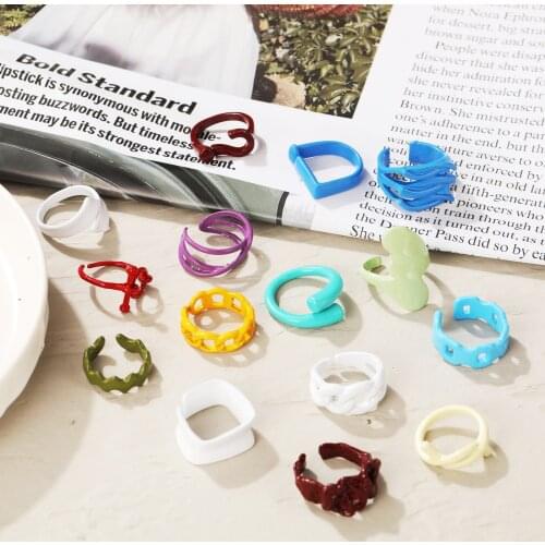 LJLGLY Retro Colorful Metal Punk Rings for Women 15 Style Available Options Candy Color Geometric Open Ring Finger-ring Jewelry