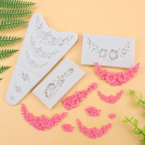 Small Flowers Lace Border Silicone Mold Fondant Mould Cake Decorating Tools Chocolate Molds, Sugarcraft, Kitchen Gadgets
