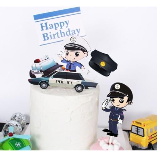 6pcs Cute Police Happy Birthday Cupcake Topper Policeman Birthday Cake Topper Supplies for Boys Birthday Party Cake Decorations