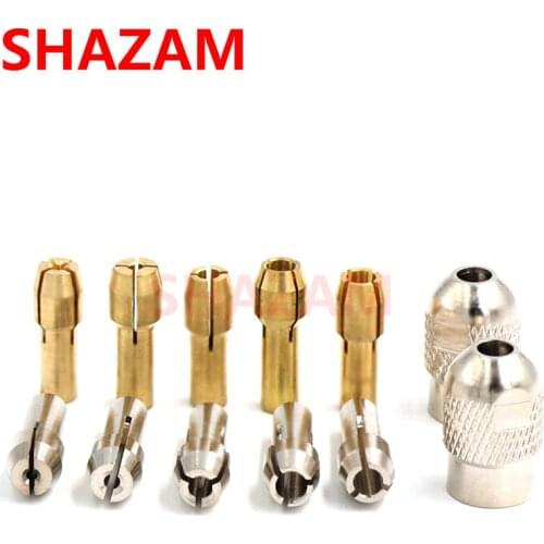 Mini Brass Drill Chucks 1.0-3.2mm SHAZAM For Electronic Drill Collet Clamp 4.2/4.8mm Shank Power Tools Accessories 6pcs Set