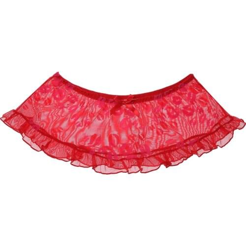 Men Gay Lip/Dots/Plaid Pattern Ruffles Miniskirt See-through Mesh Mini Skirts Elastic Waistband Mini Skirts Sissy Underwear