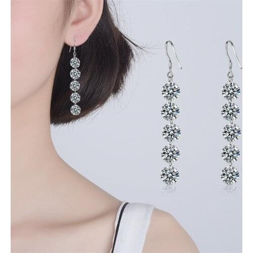 Trendy Crystal Long Drop Earrings Female Jewelry Shiny Stone Bijou Women Trendy 925 Sterling Silver Earring Girl Birthday Gift