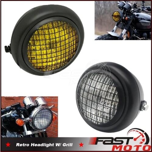 Motorcycle Headlight Black Steel Mesh Grill Covering Universal Headlamp Cafe Racer Retro Head Light LED for Chopper Bobber