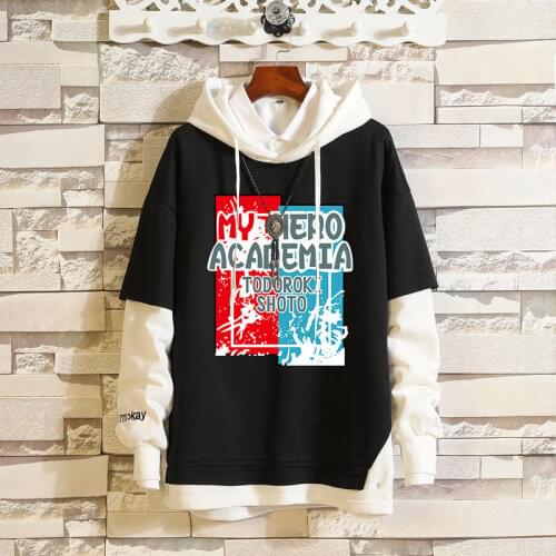 My Boku no Hero Academia Midoriya Izuku Todoroki Shoto Hoodies Pullover Sweatshirts Top Fake Two Piece Cosplay Costume Hoodie