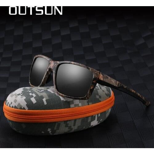 OUTSUN Men Women Sunglasses Polarized Lens Sport Fishing Goggles TR90+Rubber frame polaroid Sun Glasses Camo case 8706
