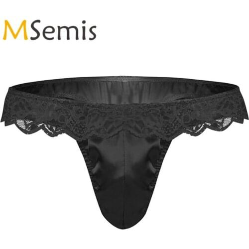 Swimwear Mens Lingerie Bikini Briefs Underwear Men Bulge Pouch Low Rise Underpants Ruffle Lace Shiny Under Wear Male Panties