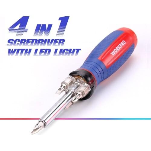 WORKPRO 4-in-1 Screwdriver Set with LED Flashlight Lighted Up Screwdriver WORK in Dark Place New Design