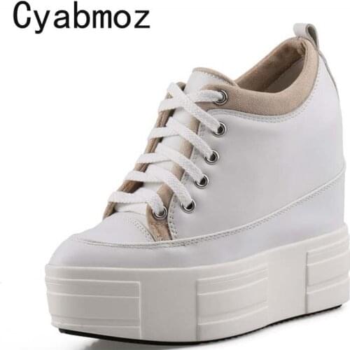 Genuine leather Women Creepers shoes 13 cm Increasing Height Shoes Casual Platform Wedges shoes comfortable women Footwear pumps