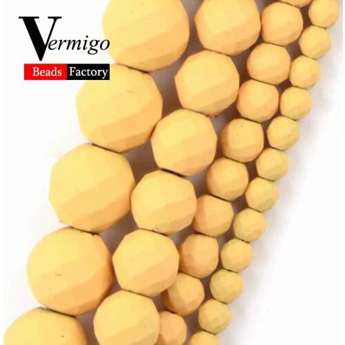 Natural Orange Yellow Nanotech Rubber Faceted Hematite Stone Beads For Jewelry Making Round Spacer Beads For Bracelet 2-10mm 15"