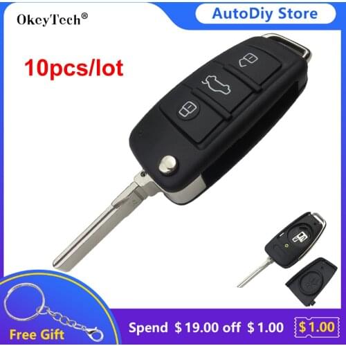 OkeyTech High Quality 10pcs/lot Flip Folding Remote Key Shell Fob For Audi Q7 A3 A4 A6 A6L A8 TT Uncut Blade Case Replacement
