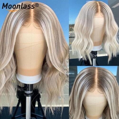 Water Wave Lace Front Wig Platinum Blonde Brown Short Bob Wig 13x4 Lace Frontal Human Hair Wigs Brazilian Virgin Closure Wig