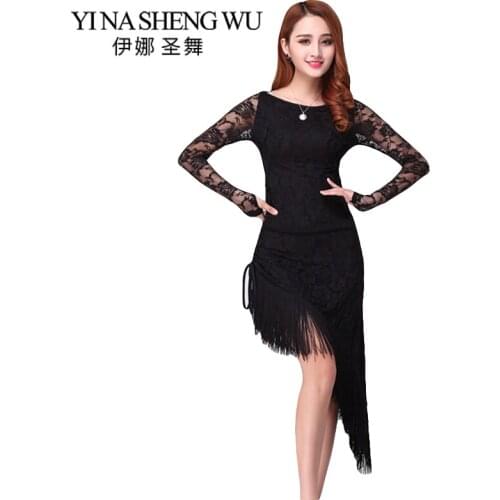 Two-piece Latin dance dress tassel elegant sexy female tango ballroom salsa stage dance costume lace stitching dance clothes
