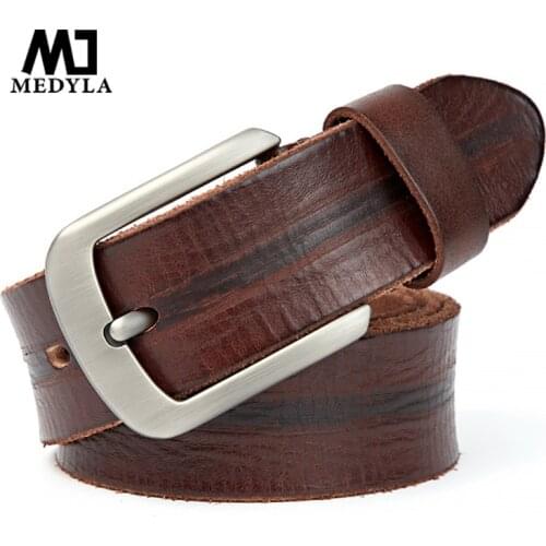 MEDYLA Men Belt Brand Luxury Leather Belts For Men Vintage Top Full Grain Genuine Leather Strap For Cowboys Jeans Waistband