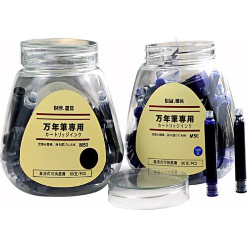 50pcs Black/Blue Fountain Pen Ink Refill Small White Dots M50 Office School Student Universal Disposable Ink Sac Stationery
